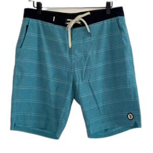 Vuori Men's Striped Hybrid Boardshorts Size 30 Teal Blue Swim Trunks